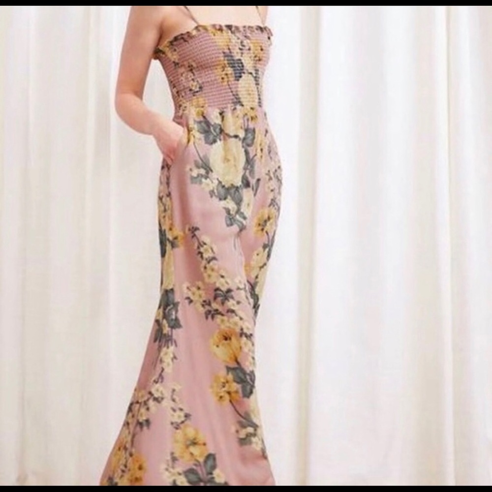 Reformation Pink Smocked Floral Maxi Dress - XS